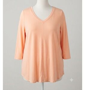Daily Thread Womens 1X Peach V-Neck 3/4 Sleeve Rayon Spandex T-Shirt Top